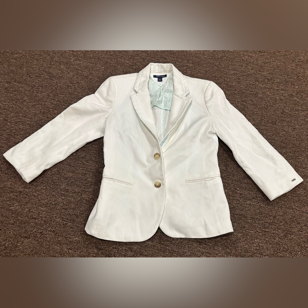 EUC! Tommy Hilfiger Women's White Sz 6 Blazer Suit Jacket Waffle Knit